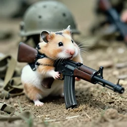 “ hamster in the vietnam war firing an m 1 6, action shot, highly detailed, film photograph ”