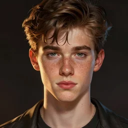 portrait of teenage archie andrews, freckles, intricate, elegant, glowing lights, highly detailed, digital painting, artstation, concept art, smooth, sharp focus, illustration, art by wlop, mars ravelo and greg rutkowski