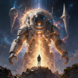 epic space travel, magical world, by greg rutkowski, sung choi, photo realistic, 8 k, cinematic lighting, hd, atmospheric, hyperdetailed, trending on artstation, devainart, digital painting, glow effect