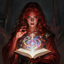character concept portrait of an attractive young aroused Spanish wizard with pale red skin enchanting a protection spell, a floating iridescent spell book in the center, intricate, elegant, digital painting, concept art, smooth, sharp focus, illustration, from Metal Gear, by Ruan Jia and Mandy Jurgens and William-Adolphe Bouguereau, Artgerm