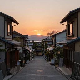a sunset on a little japanese street drawn by Yoshiyuki Sadamoto, trending on Artstation