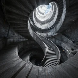 matte painting of an infinite spiral staircase ascending from and into space. dynamic perspective. urban, detailed digital art trending in artstation