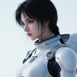 close - up side portrait of otherworldly samurai lee jin - eun in a seductive space suit, by amano yoshitaka, marc simonetti, jean giraud, martine johanna, josan gonzalez, beautiful, smooth, sharp focus, clean details,