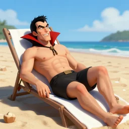 dracula suntanning on the beach, digital art, highly detailed, trending on artstation