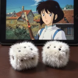 a pair of fuzzy dice, anime film still from the an anime directed by Katsuhiro Otomo with art direction by Salvador Dalí, wide lens