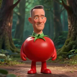 tom hanks as forest gump tomato hanks mascot, his skin is red with leafy green hair, animation character, dramatic lighting, london fashion week, forest gump tomato body, shaded lighting poster by magali villeneuve, artgerm, jeremy lipkin and michael garmash, rob rey and kentaro miura style, trending on art station