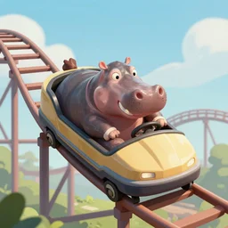 a hippo riding in a roller coaster, illustration, digital art, trending on artstation, unreal engine