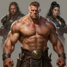 rugged white man, ( ( martin lawrence ) ), scarred, hulking herculean warrior, muscular, art by artgerm and greg rutkowski and magali villeneuve, d & d, fantasy, portrait, highly detailed, digital painting, trending on artstation, concept art, sharp focus, illustration