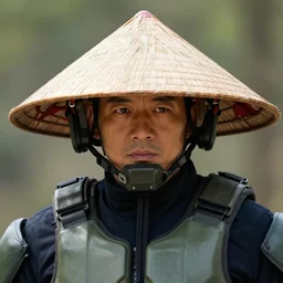 master chief wearing an asian conical hat