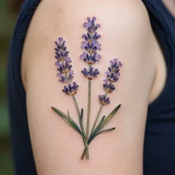 botanical tattoo design of verbena and lavender flowers, inking on skin, designed by osman hamdi bey