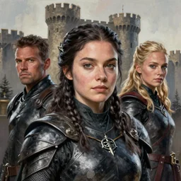 portrait of female guardian game of thrones, castle, highly detailed, digital painting, face detail, sharp focus, art, illustrations by loish and ayanamikodon and irakli nadar and rossdraws and wlop