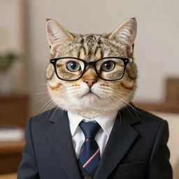 cat wearing a suit and black glasses