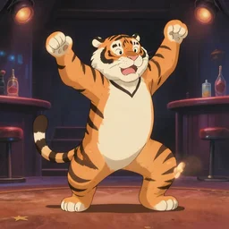 a tiger is dancing in the nightclubs ， ghibli style