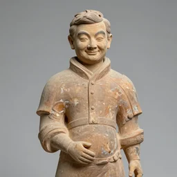 a portrait of mr bean as a terracotta statue