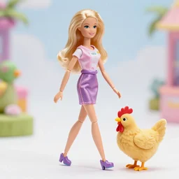 barbie walking her pet chicken