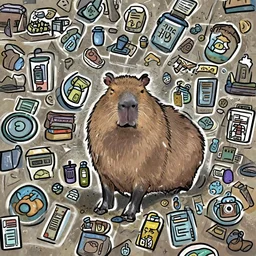 A portrait of an capybara selling products, artwork by World of Warcraft Direction Art, detailed, dynamic, cinematic composition