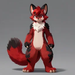 visual static, dmt, male body weasel furry ( red & black ) fursona, attached tail
