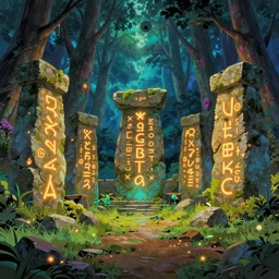 a sanctuary in an enchanted forest, large stones covered with glowing runes, stonehenge, glowing lights, epic fantasy, colorfully, digital art, highly saturated colors, concept art, detailed illustration, hd, 4 k, digital art, greg rutkowski, dan mumford, studio ghibli trending on artstation