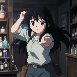 anime visual, portrait of a young female traveler in a alchemist's potion shop interior, cute face by yoh yoshinari, katsura masakazu, cinematic luts, cold studio lighting, dynamic pose, dynamic perspective, strong silhouette, anime cels, ilya kuvshinov, cel shaded, crisp and sharp, rounded eyes