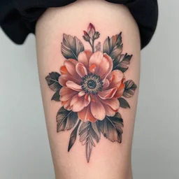 photograph of a really cool floral tattoo, photo - realistic