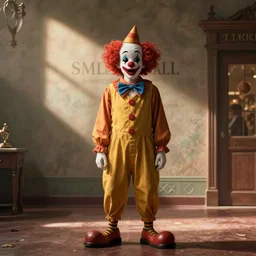 movie still from small town mall clown