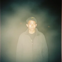 kodak gold 2 0 0 film photograph of a vagrant at night volumetric fog