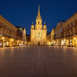 a beautiful city square at night