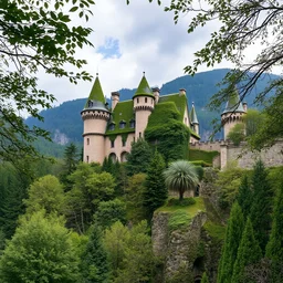 a photo of a castle covered by nature