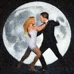 a photo of britney spears and emmanuel macron dancing in the moon