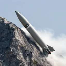 Professional Photography Of A Missile Crashing Into A Huge Mountain, 4K, Photorealistic