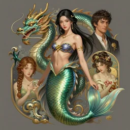 portrait mermaid, chinese dragon concept art, d & d, highly detailed, digital painting, artstation, sharp focus, illustration, art by tan zi and ayanamikodon and alphonse mucha and wlop