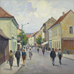 an edward hopper style painting of a busy street of ( ( ( ( ( ( ( ( csorna ) ) ) ) ) ) ) ), a small town in hungary on monday may of 1 9 6 2