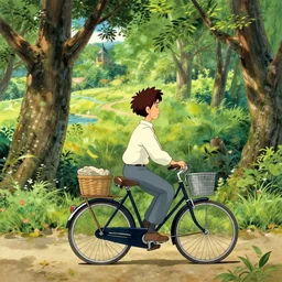 hoffman bicycle trip, blotter art, in the style of robert crumb and lisa frank, studio ghibli, mucha, art nuevo, art deco, beautiful nature, serenity, cartoon, realistic, photograph, trending on artstation, vivid, surreal, beautiful, loving athmosphere