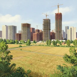 a beautiful detailed illustration of fertile land building nature unfinished building city urbex architecture by david hockney, liberty city, archdaily, wallpaper, highly detailed, trending on artstation.