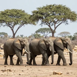 a herd of african elephants crossing the desert