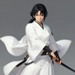 a !beautiful White cloaked Samurai Warrior with Sword Drawn by Mitsuru Adachi :: Concept Art
