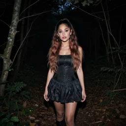 ariana grande trail cam footage, night, creepy, skirt, night vision, woods, horror, cute, tik tok