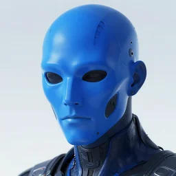 concept art close up blue cyberpunk character with a plastic mask, by shinji aramaki, by christopher balaskas, by krenz cushart