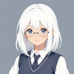 a cute girl with cut to shoulder white hair wearing school uniform, without glasses, strong brush stroke, sharp focus, illustration, morandi color scheme, art station, by ilya kuvshinov