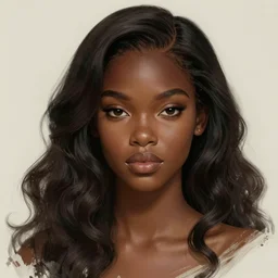 A bust of a tall black skinned girl with large lips and smooth eyebrows and wavy hair, HD, illustration, epic, fantasy, intricate, elegant, amazing detail, digital painting, artstation, concept art, smooth, sharp focus, illustration, art by Turine Tran