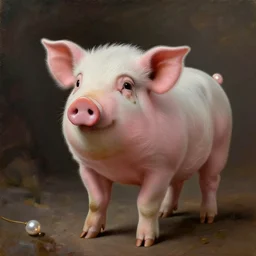 cute little pink pig with pearl earrings, high definition, accurate focus, oil painting, digital, artistic, by mauritshuis