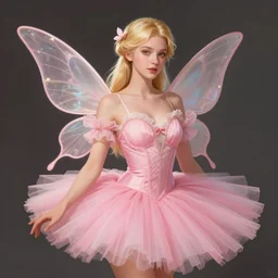 character concept portrait, blonde fairy woman, wearing a pink romantic tutu, digital painting, concept art, smooth, sharp focus, illustration, trending on artstation, fantasy