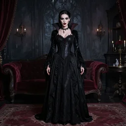 maya ali posing as a vampire in gothic clothing in an dark gothic apartment - n 4