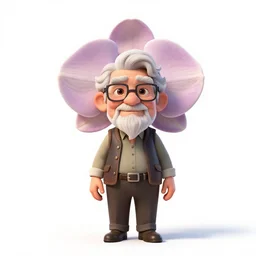 elderly orchid, stylized pixar-style 3d render, full body, isolated on a pure white background, centered, entire subject in frame, sharp focus, soft studio lighting