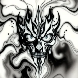 latte art, reaction diffusion, water, abstract, liquid, swirly, black and white darth maul head, skull, by james jean