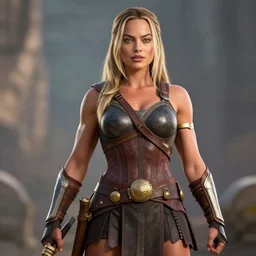 Margot Robbie as an amazon warrior, muscles, 4k, Octane Render