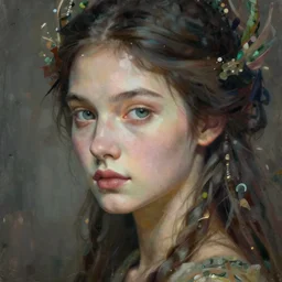 portrait of a graceful nature goddess, esoteric, muted colors, head in focus, nature aesthetics, intricate details, elegant, highly detailed, hyperrealistic painting, artstation, concept art, painterly, sharp focus, illustration, art by karol bak