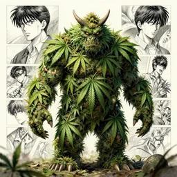 Monster made of pot leaves, marijuana, watercolor, dramatic lighting, cinematic, establishing shot, extremely high detail, foto realistic, cinematic lighting, pen and ink, intricate line drawings, by Yoshitaka Amano, Ruan Jia, Kentaro Miura, Artgerm, post processed, concept art, artstation,