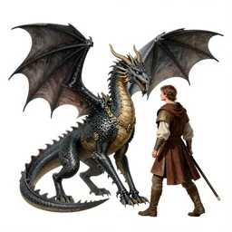 medieval illustration of a dragon and a man