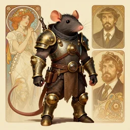 anthropomorphic rat steampunk warrior. Renowned character illustration by greg rutkowski, thomas kindkade, alphonse mucha, loish, norman rockwell. Trending on furaffinity.